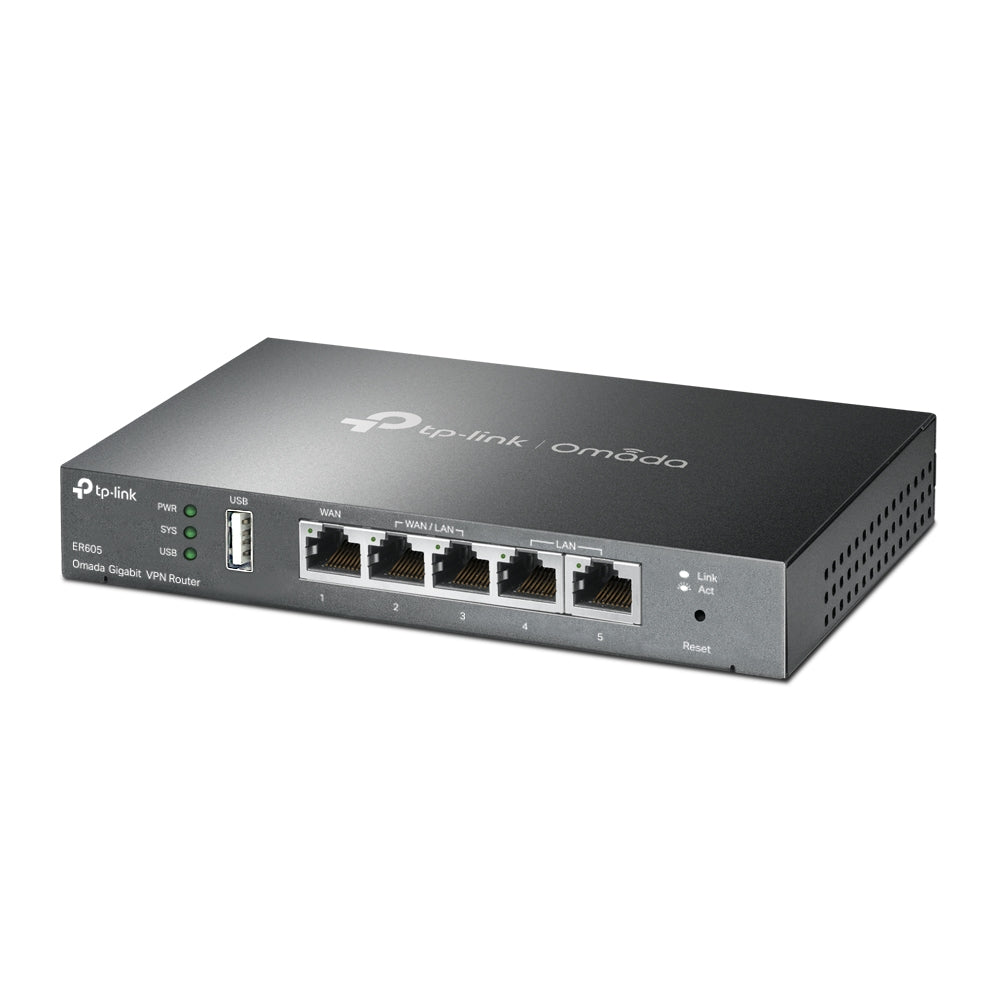 TP-Link ER605 Omada Gigabit VPN Router | 5 x Gigabit Ports | 1 x Gigabit WAN, 2 x Gigabit WAN/LAN, 1 x USB WAN Port for Mobile Broadband TP-Link ER605 Omada Gigabit VPN Router | 5 x Gigabit Ports | 1 x Gigabit WAN, 2 x Gigabit WAN/LAN, 1 x USB WAN Port for Mobile Broadband
